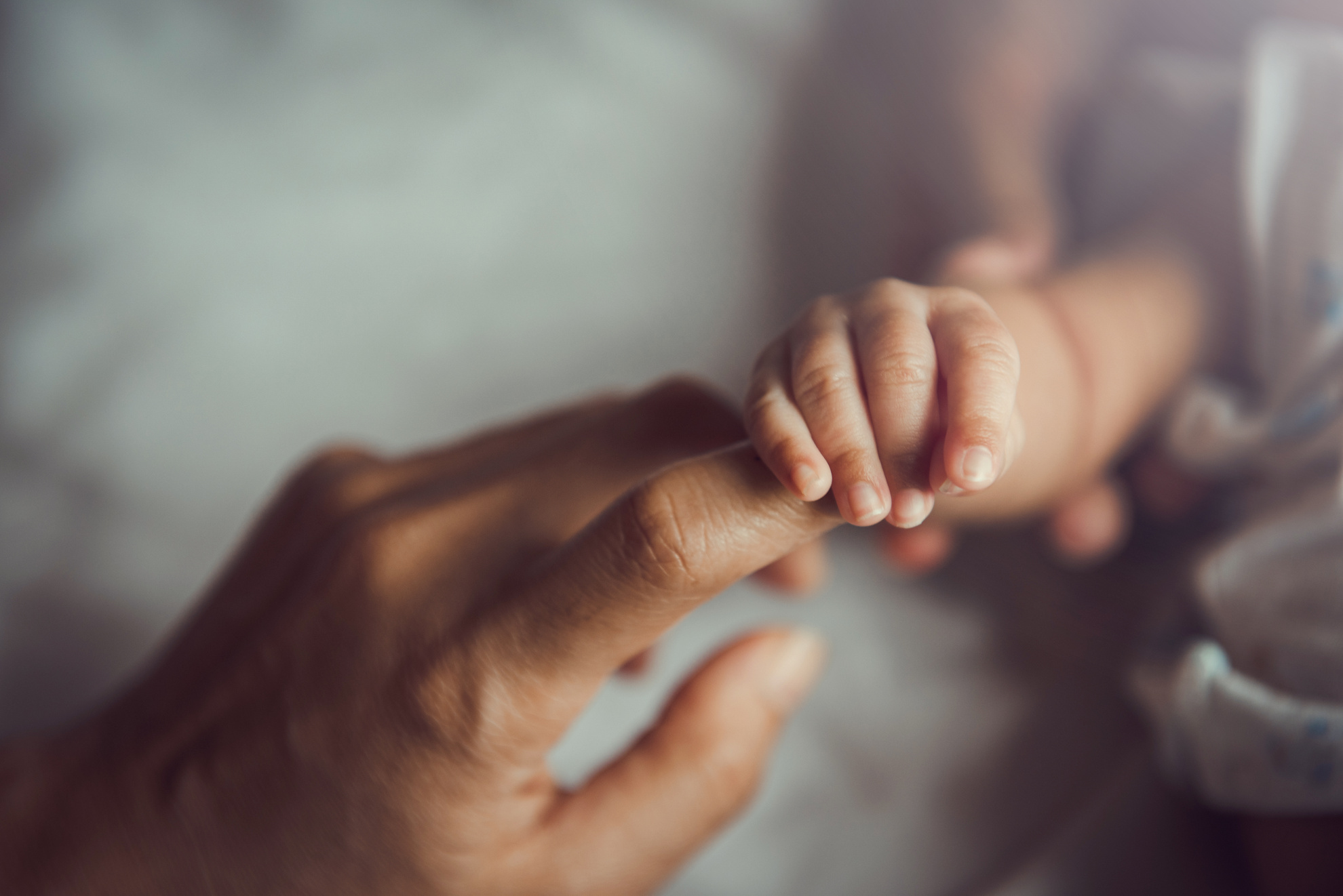 a baby's hand being held by an adult's finger